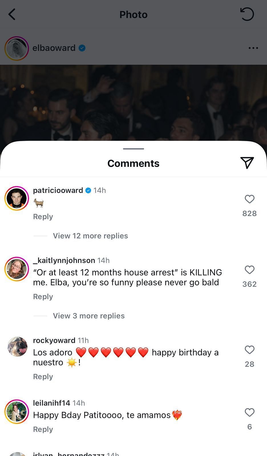 Pato O'Ward's comment on Elba's post | Image via Instagram (@elbaoward)
